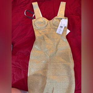 Herve Leger Shimmering Gold Mini Dress